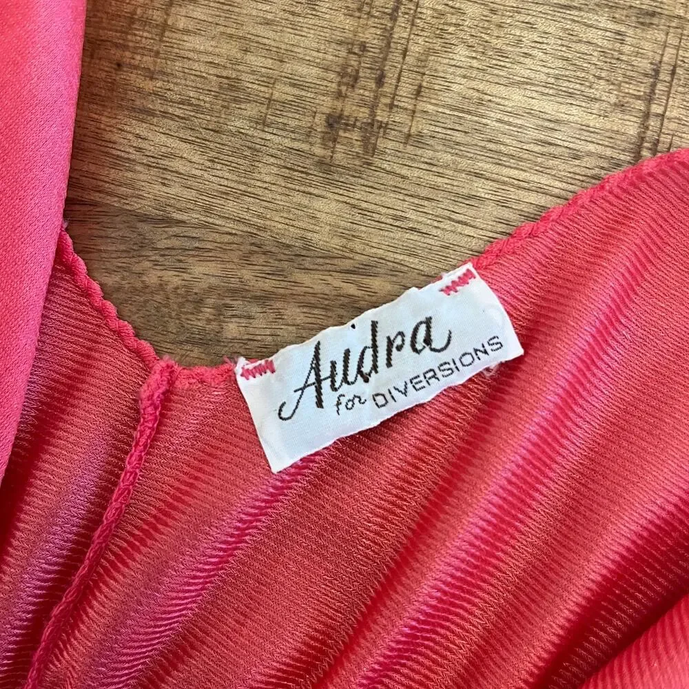 Vintage 70s Maxi Nylon Babydoll Slip Dress M Tiered Coral Pink Nightgown Lingeri